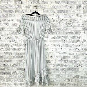 Women’s Journey Five Black and White Striped Ruffled Midi Dress with Pockets
